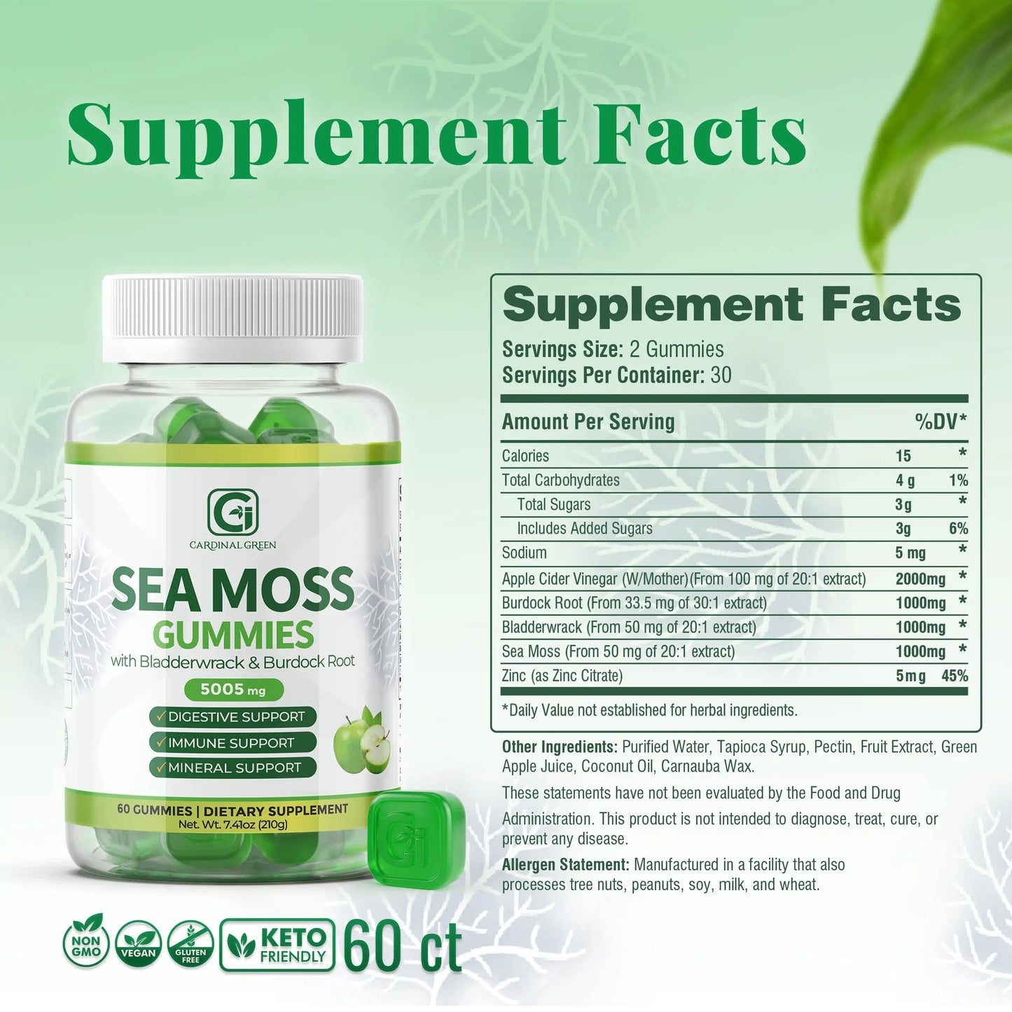 Green Apple Sea Moss Gummies CGI Green