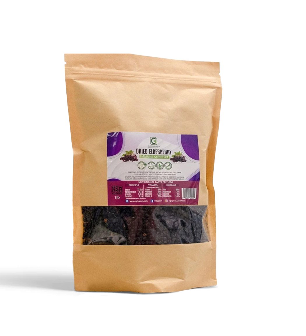 High Quality Organic Whole Dried Elderberries 1lb CGI Green