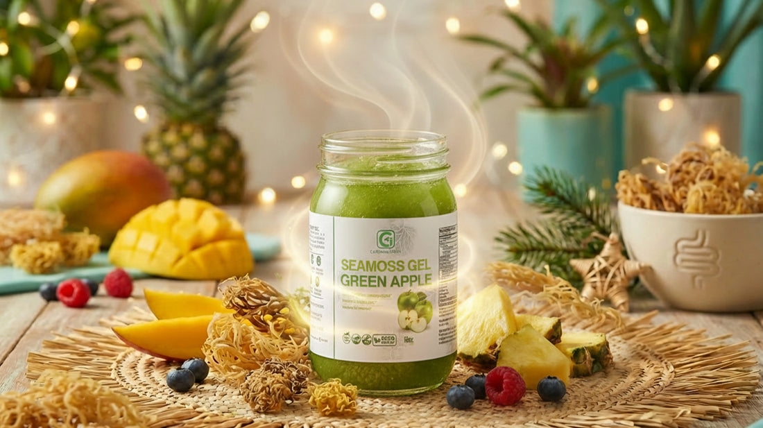 Winter holiday wellness drink with sea moss for gut energy