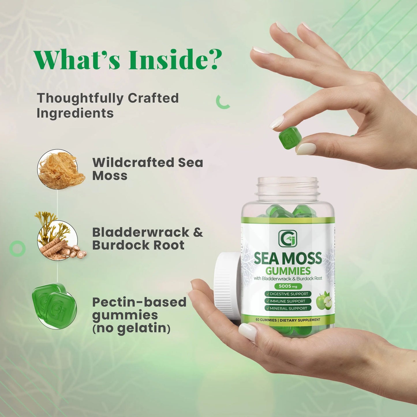 Green Apple Sea Moss Gummies CGI Green