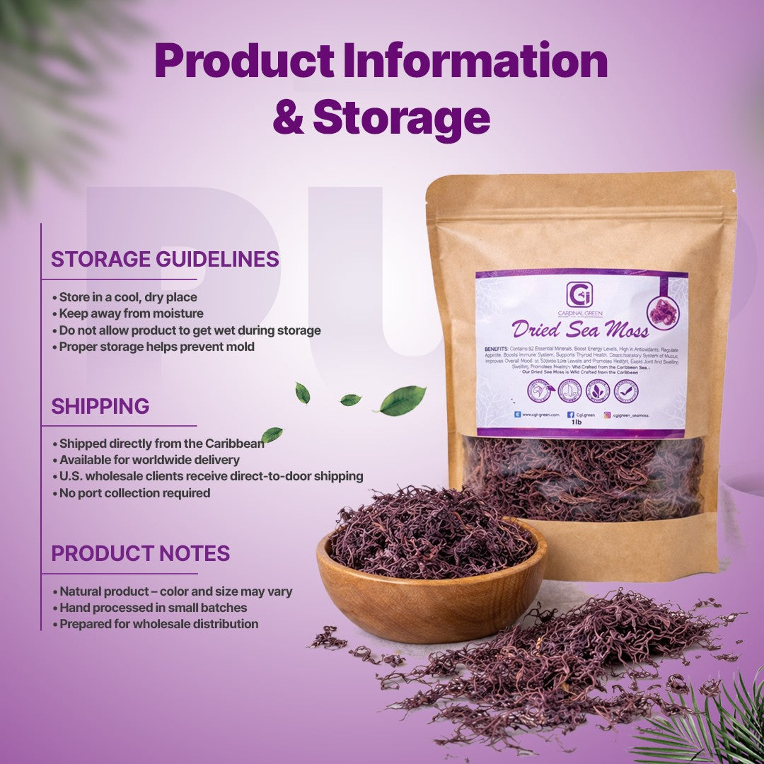 5lb - 25lb + Dried Wildcrafted Purple Sea Moss - Bulk Orders - Wholesale