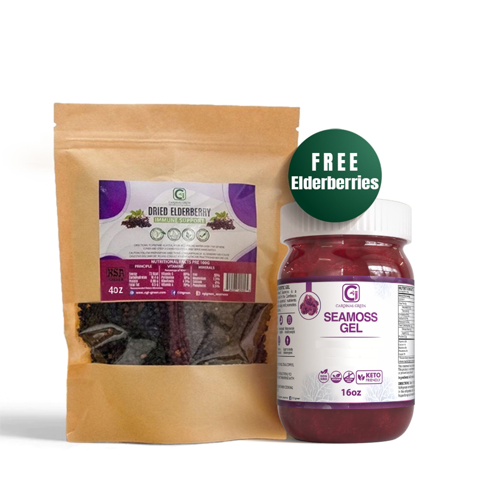 Purple Sea Moss Gel 16oz + Free Elderberry | CGI Green