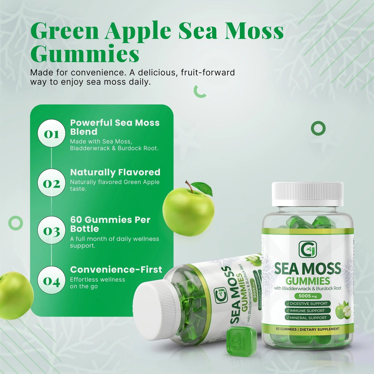 Green Apple Sea Moss Gummies CGI Green