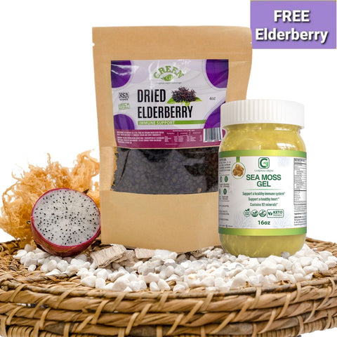 16oz Gold Sea Moss Gel + Free 4oz Elderberries - CGI Green