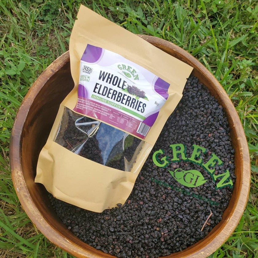 High Quality Organic Whole Dried Elderberries 1lb CGI Green