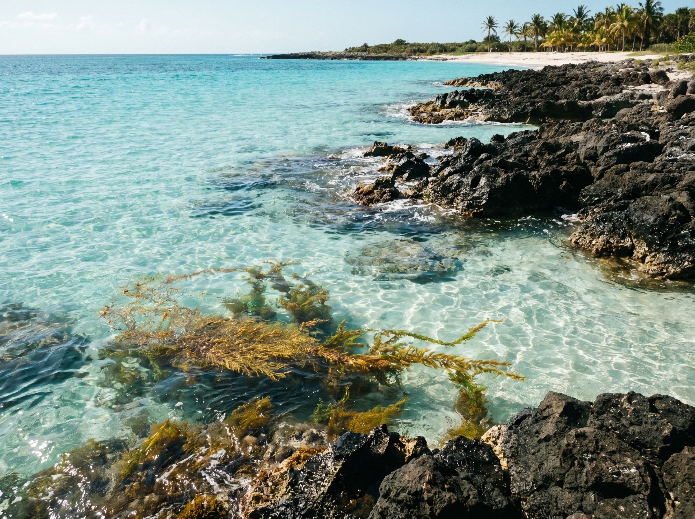 Wild sea moss in clear Caribbean water