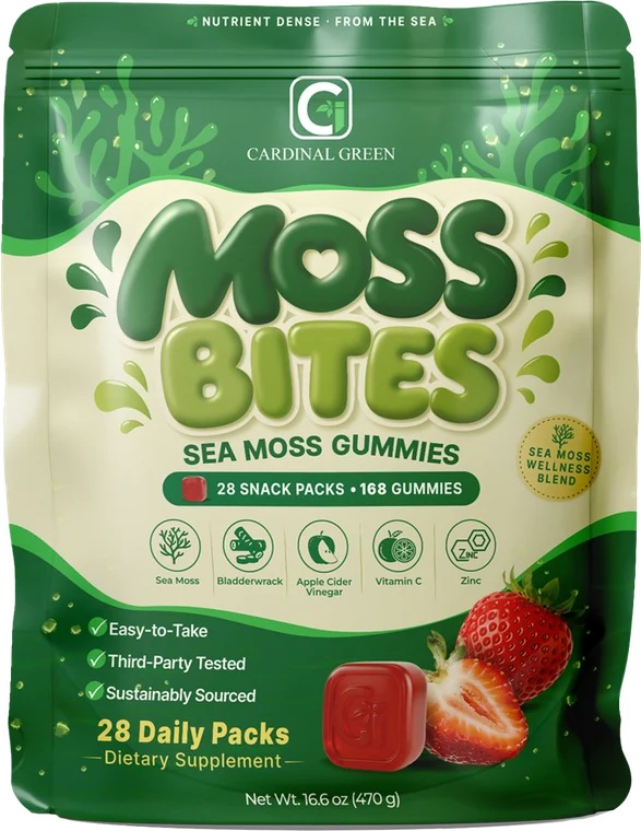 Moss Bites Sea Moss Gummies pouch — 28 snack packs, 168 gummies