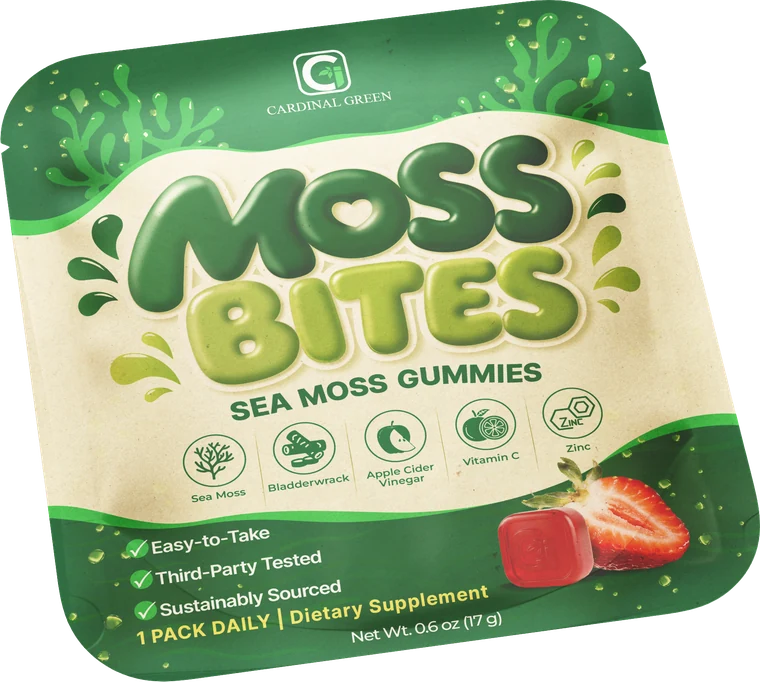 A single Moss Bites daily pack rising out of the opened bag